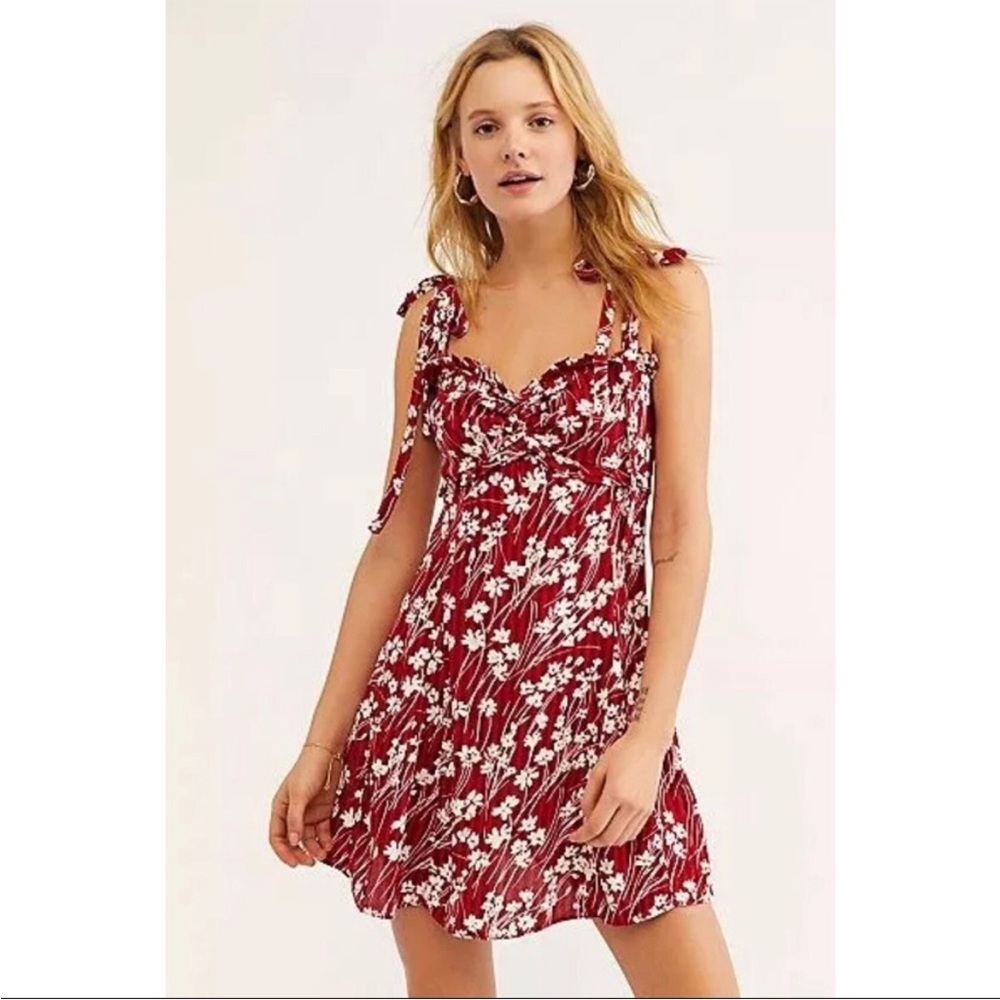 Free People Love Like This Floral Mini Dress in
Red Combo Size 12
